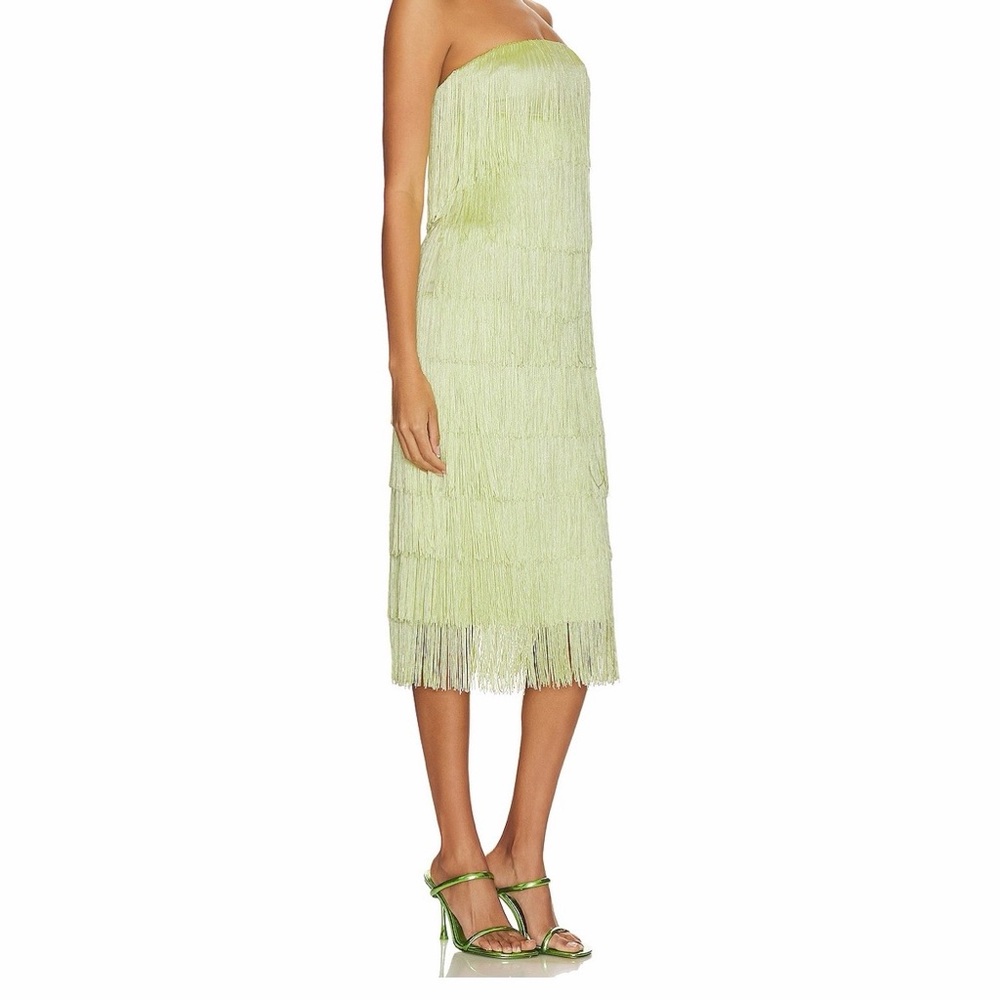 House of Harlow 1960 - Marquise Fringe Midi Dress in Green - Picture 3 of 5